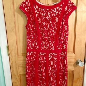 Tadashi Shoji Red Lace Cocktail Dress Sz 10 EUC